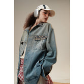 Unisex Jacket Washed Denim Clothes Jacket Lapel Loose Men and Women Same Style Overalls
